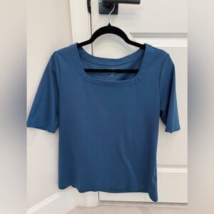 Lands End Classic Scoop Square Neck Short Sleeve Top - Evening Blue-Med (10-12)
